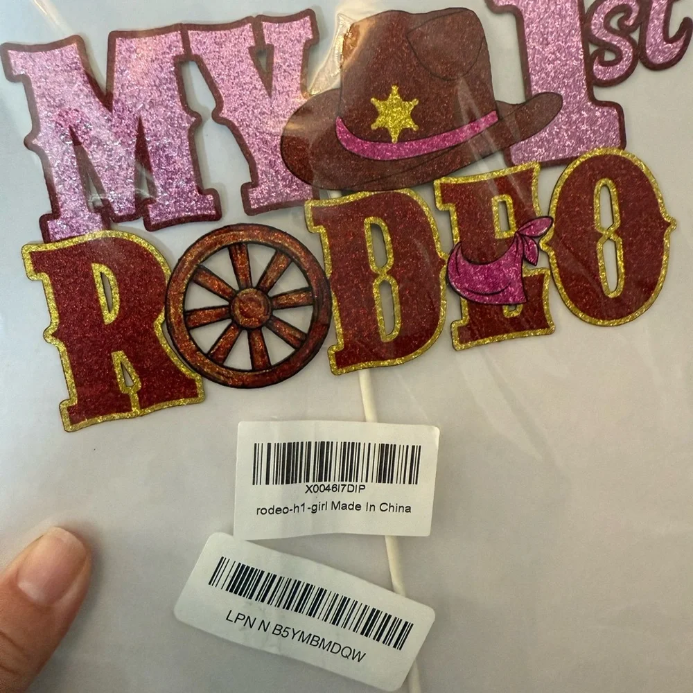 ❌ Pink and Gold 1st Rodeo Birthday Party Decoration cake topper NWT!